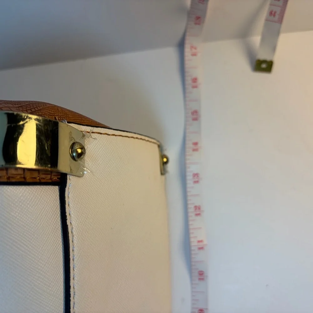 ALDO Cream & Tan Structured Satchel Handbag Faux Leather Work Purse - Picture 5 of 9